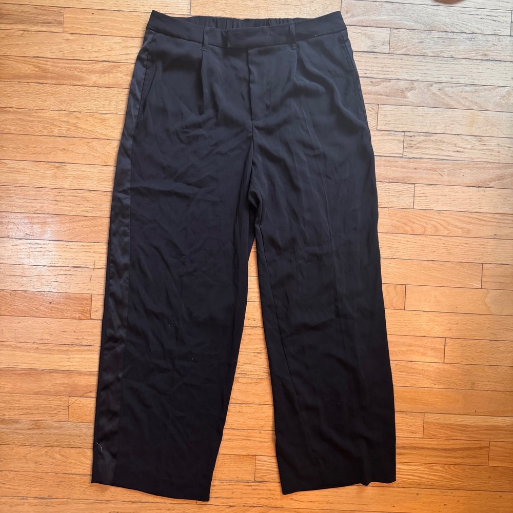 A New Day Womens Black Wide Leg Pleated Satin Stripe Trousers Size 12‎